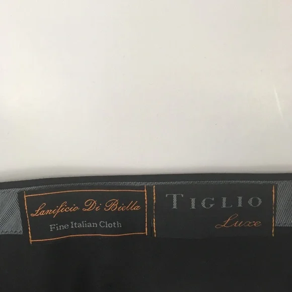 New tiglio 2 piece mens suit 42s solid navy 100% wool 2 button 36w nwt ea0168